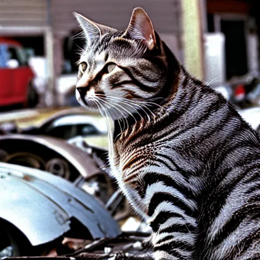 Image similar to donald rumsfeld as a junk yard cat, photo, detailed, 4 k