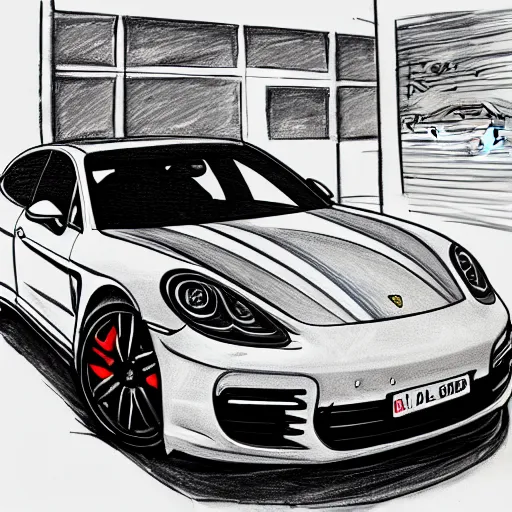 Prompt: a Porsche Panamera hand-drawn sketch