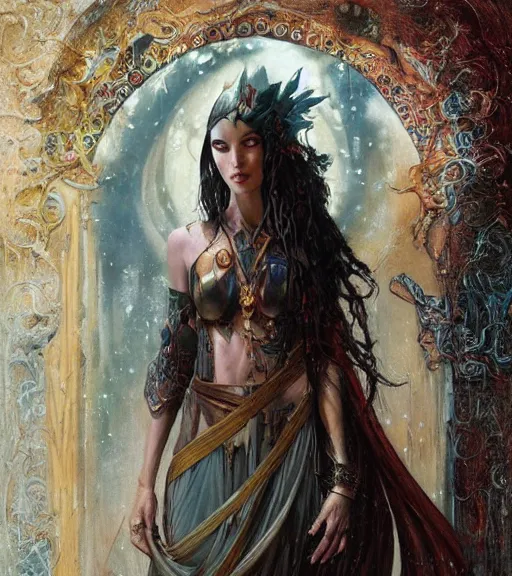 Image similar to a detailed painting of a fantasy priestess, art by karol bak and mark brooks and greg rutkowski, centered