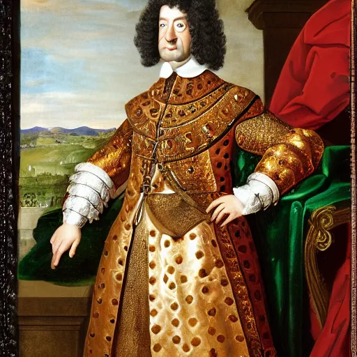 Image similar to Charles II of Spain is Zuckerberg, the last Habsburg ruler of the Facebook Empire, standing portrait by John Closterman, prompt byghee