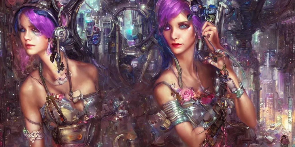 Image similar to cyberpunk fairycore. By Konstantin Razumov, highly detailed