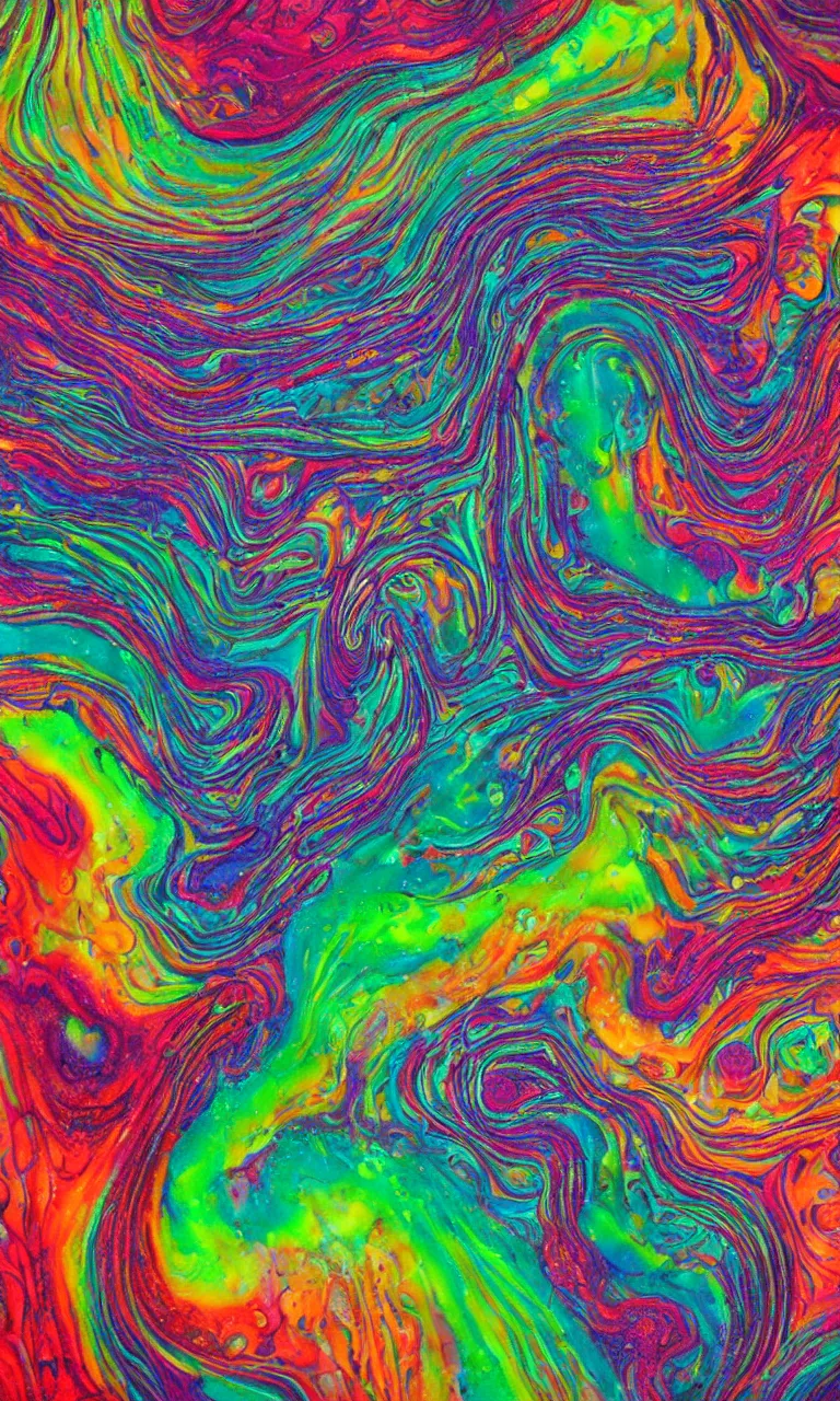 Prompt: ultra detailed acrylic pour fluid dynamics flow art painting of a iridescent fungus with a colorful swirl shimmering with pearlescence, acrylic marbling art by sam spratt, rhads, deviantart, psychedelic art, psychedelic, cosmic nebula, chromatic