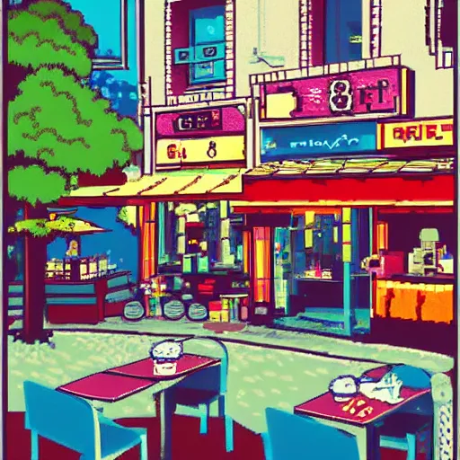 Image similar to an 8 - bit cozy cafe in paris, pixiv, illustration