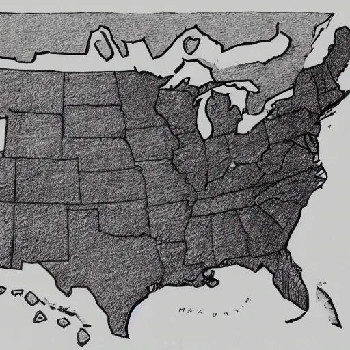 Prompt: map of the united states drawn from memory