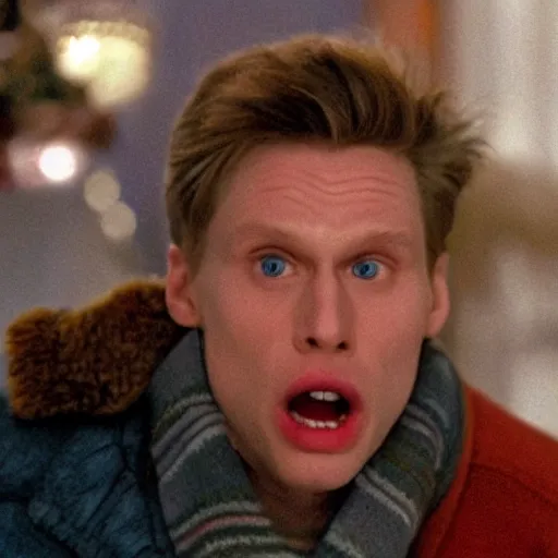 Image similar to Live Action Still of Jerma in Home Alone, real life, hyperrealistic, ultra realistic, realistic, highly detailed, epic, HD quality, 8k resolution, body and headshot, film still