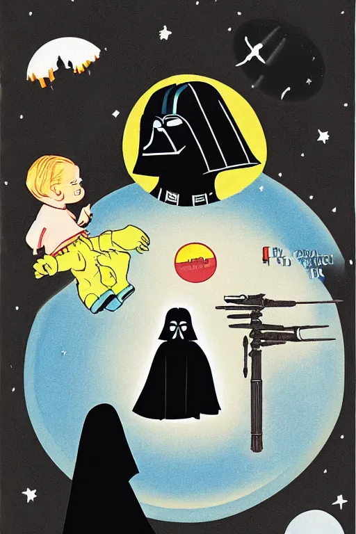 Prompt: an illustration of darth vader killing children in the style of goodnight moon by margaret wise brown