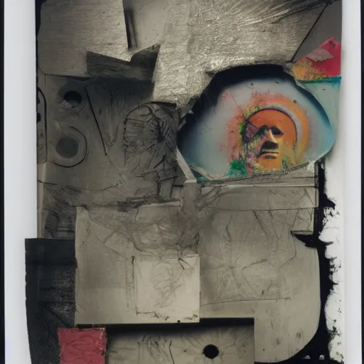 Prompt: polaroid _ photograph _ of _ a _ mixed _ media _ surrealist _ sculpture _ by _ robert _ rauschenberg _ and _ max _ ernst _ 3 _ 5 _ mm _ - n _ 9 _ - g