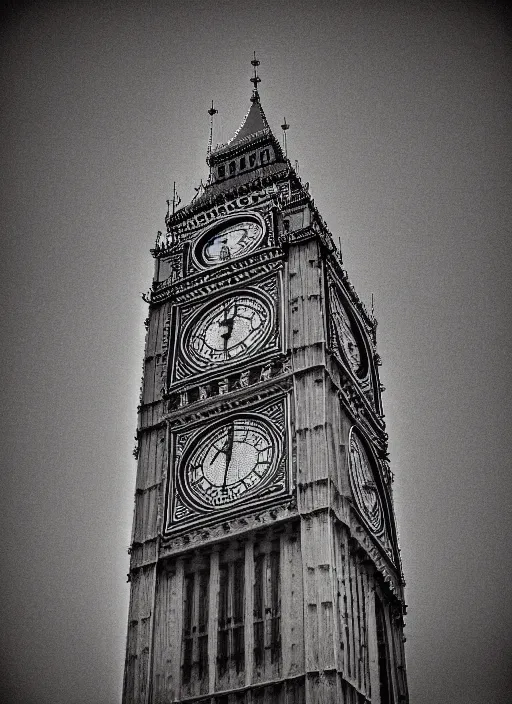 Prompt: big ben in brutalist style, cold, artistic photography