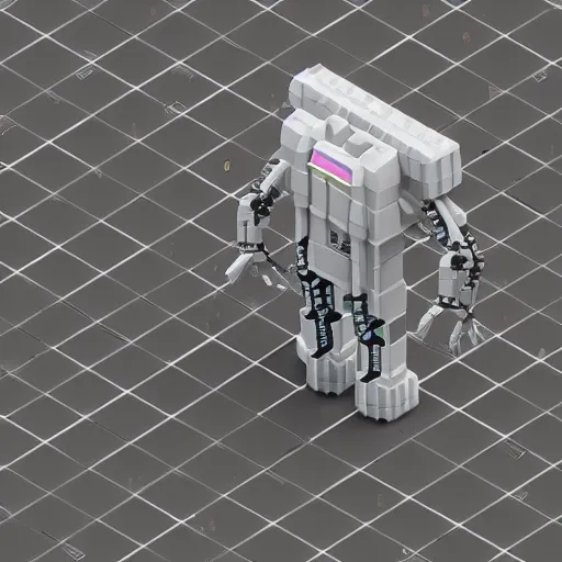 Image similar to 3 d render isometric voxel robot in tokyo