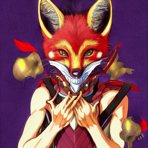 Prompt: portrait of trickster in the fox mask, anime fantasy illustration by tomoyuki yamasaki, kyoto studio, madhouse, ufotable, trending on artstation