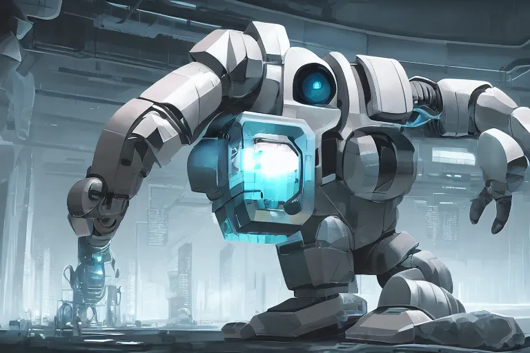 Image similar to parallax datacenter server room single mono colossus white rusty android robosaurus guard in artstation cinematic detailed concept art volumetric light sharp coherent cgsociety symmetric perfect