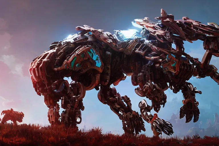 Prompt: thunderjaw machine mecha animal beast robot of horizon forbidden west horizon zero dawn bioluminiscence global illumination ray tracing hdr fanart arstation by sung choi and eric pfeiffer and gabriel garza and casper konefal