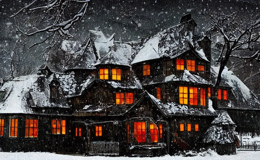 Image similar to “snowy halloween, HD photograph, award winning”