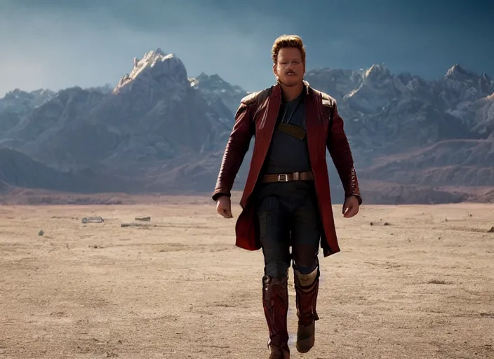 Image similar to a very high resolution image from a new movie, starlord. in a room full of 9 0's, mountains, directed by wes anderson