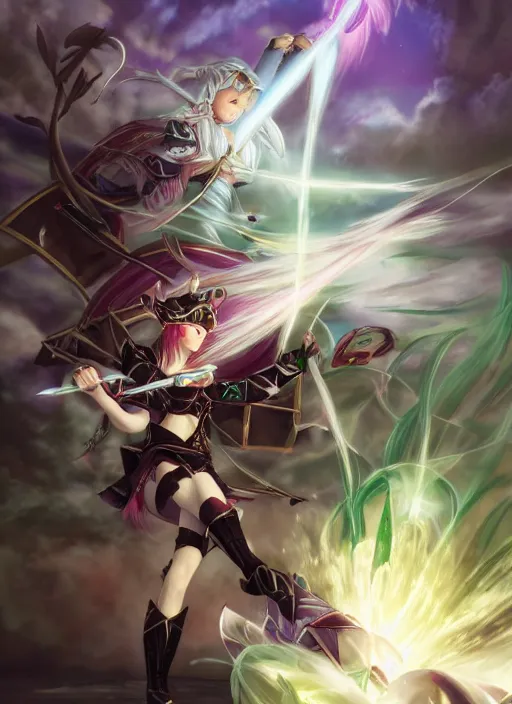 Prompt: elf archer unleashing ultimate attack by adrian smith and wlop and delphin enjolras