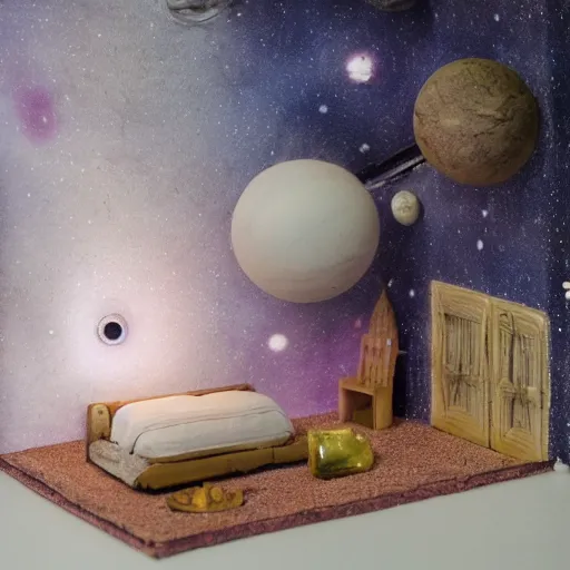 Prompt: Liminal space in outer space, dollhouse