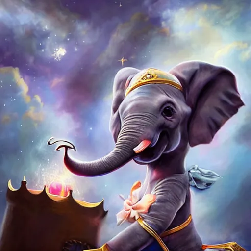 Image similar to epic professional digital airbrushed portrait art of a cute baby elephant dressed as a magician,, best on artstation, cgsociety, wlop, Behance, pixiv, cosmic, epic, stunning, gorgeous,, masterpiece by Dorian Cleavanger and Stanley Lau,