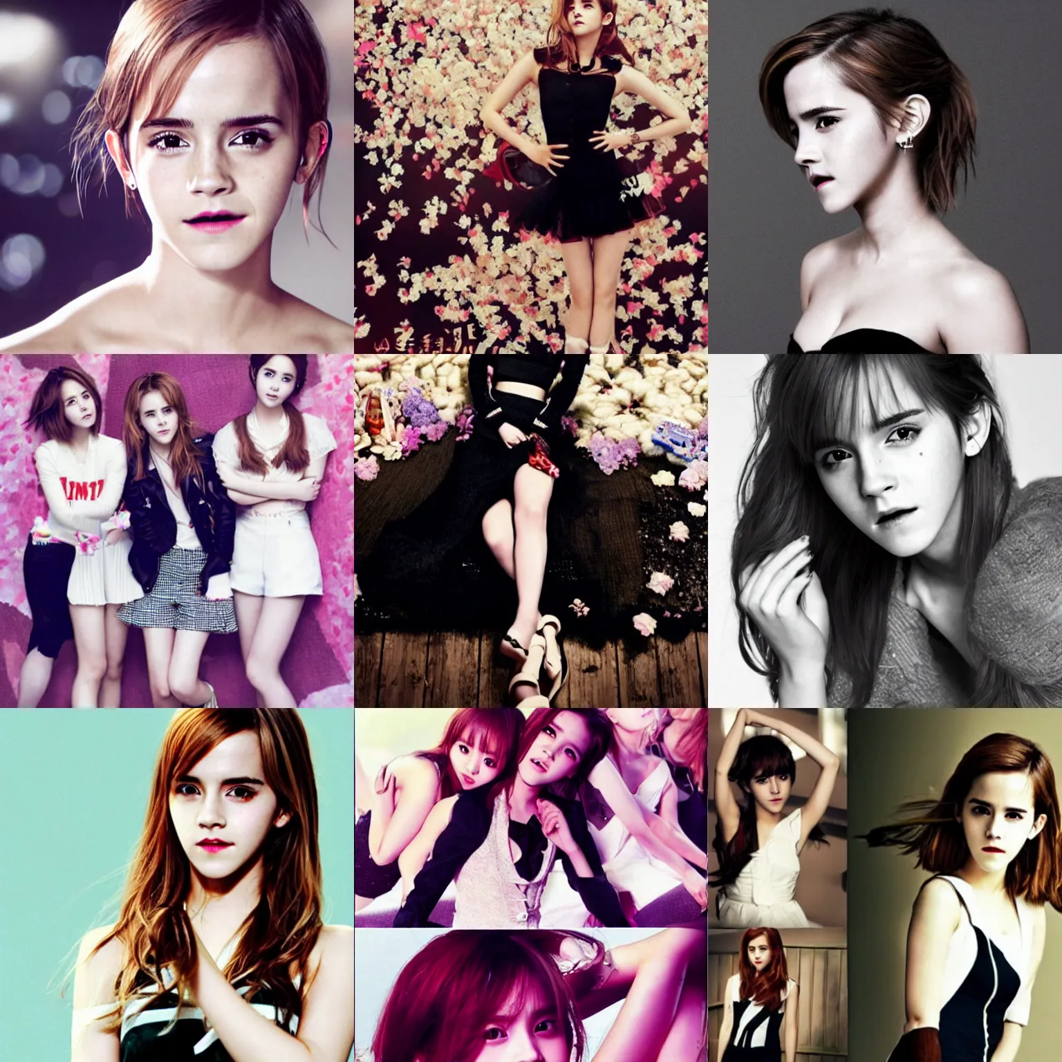 Prompt: photo of emma watson, korean kpop star, in girls generation, music video promotional photo