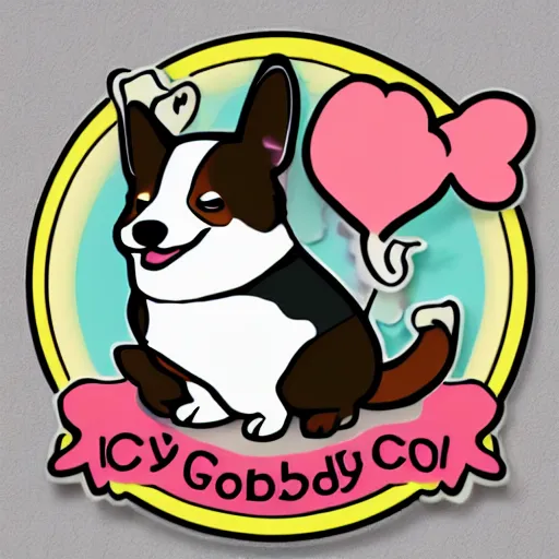 Image similar to a kawaii chubby goofy cute corgi sitting upright sticker illustration