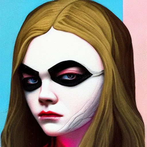 Prompt: Elle Fanning in V for Vendetta picture by Sachin Teng, asymmetrical, dark vibes, Realistic Painting , Organic painting, Matte Painting, geometric shapes, hard edges, graffiti, street art:2 by Sachin Teng:4