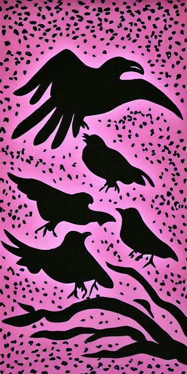 Image similar to flock of ravens made of black! rose petals!!, expressionist, album art