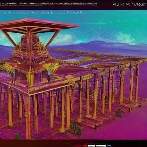 Image similar to ancient structure of africa, retrowave epic art, trending on art station