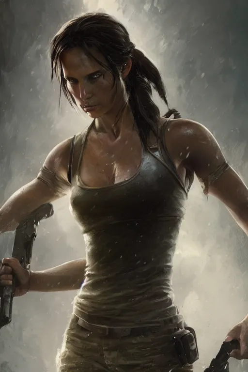 Prompt: a fancy portrait of Lara croft by Greg Rutkowski, Sung Choi, Mitchell Mohrhauser, Maciej Kuciara, Johnson Ting, Maxim Verehin, Peter Konig, final fantasy , mythical, 8k photorealistic, cinematic lighting, HD, high details, atmospheric,