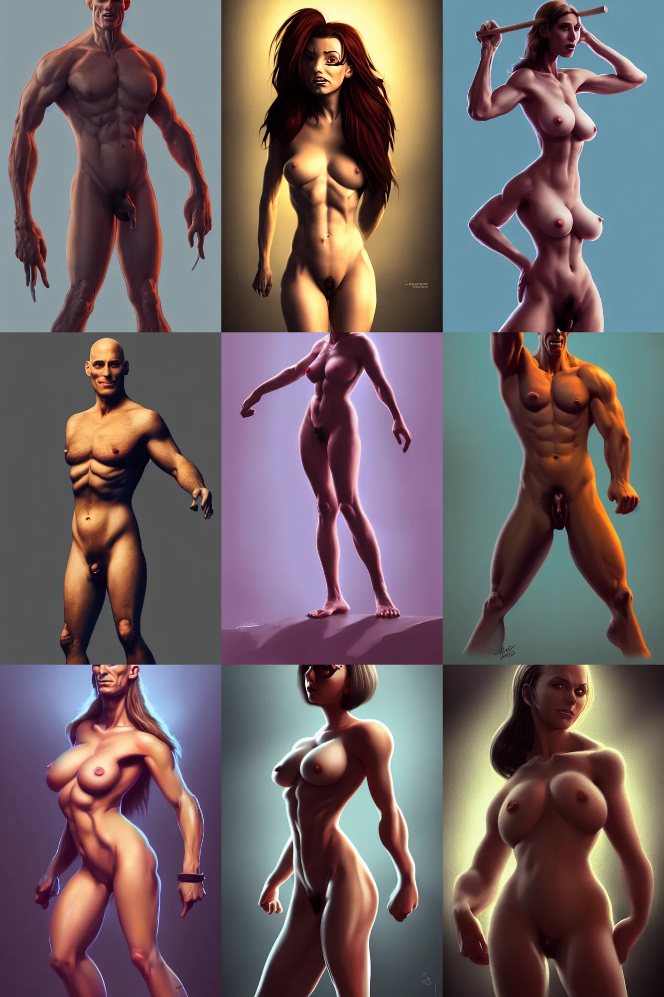 Prompt: full body portrait, johnny sins creampie, bare, frontal portrait, weenie, salacious, raphael lacoste, eddie mendoza, alex ross, concept art, matte painting, highly detailed, rule of thirds, dynamic lighting, cinematic, detailed, denoised, centerd