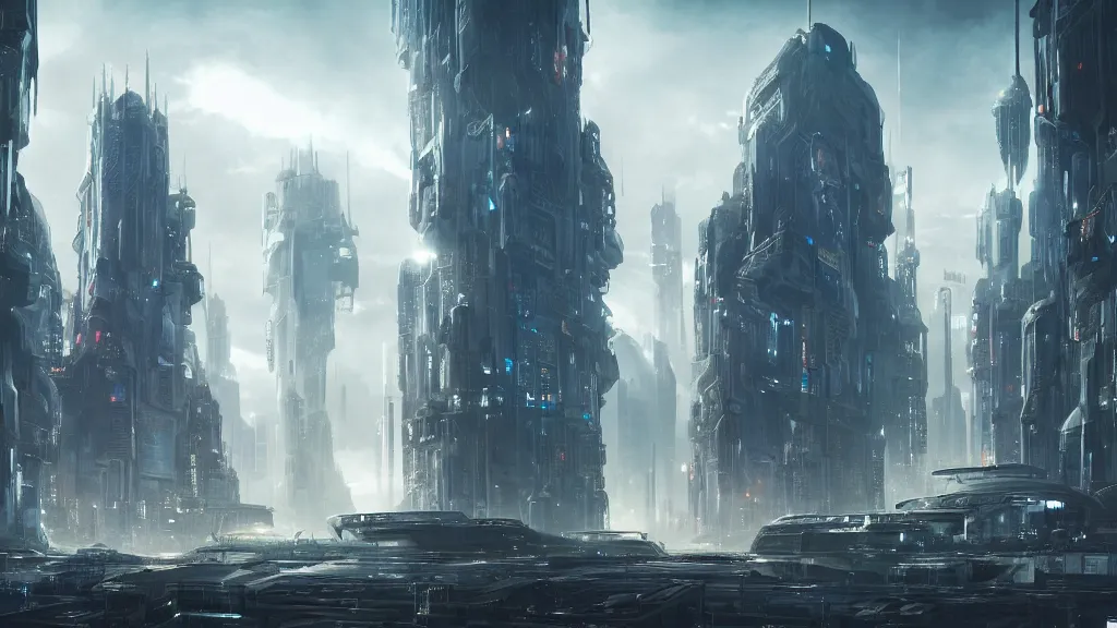 Image similar to a vast alien city, bustling and alive, futuristic, biological, cyberpunk, sinister, lightening and smog, dust, ultra realistic, hyper detailed, concept art, cinematic, wide lens,