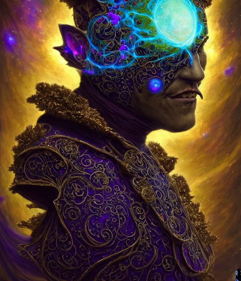 Image similar to front!!! shot of a court jester!!! character, mesmerizing fractal hypercubes, dark holography!!!, future, metallic nebula, crystalline edges, (((intricate))), elegant, highly detailed, centered, (((artstation, concept art, jagged, sharp focus, artgerm, Tomasz Alen Kopera, Peter Mohrbacher, donato giancola, Joseph Christian Leyendecker, WLOP, Boris Vallejo))), ((raytracing)), mugshot!!!!!, ugly!!!!!!, octane render, nvidia raytracing demo, octane render, nvidia raytracing demo, octane render, nvidia raytracing demo, 8K