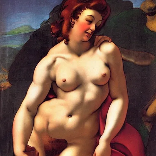 Image similar to a pin up, by michelangelo