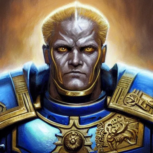 Image similar to Roboute Guilliman, closeup portrait art by Donato Giancola and James Gurney, digital art, trending on artstation