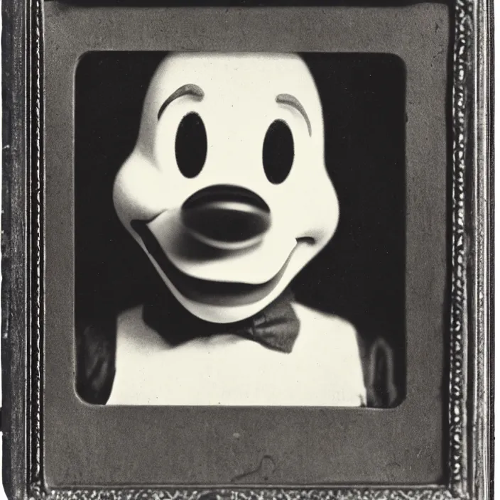 Image similar to facial portrait of donald duck, 1 9 2 1, ambrotype, by george s. cook, award winning