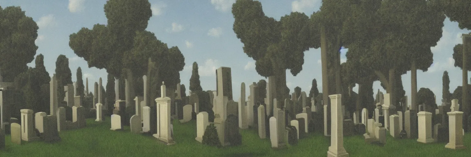 Prompt: new orleans cemetary painting magritte