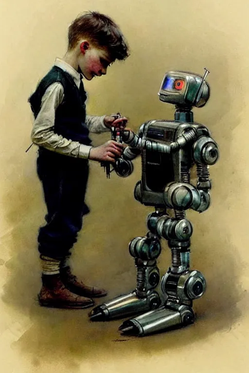 Image similar to (((((1950s a boy working on his robot . muted colors.))))) by Jean-Baptiste Monge !!!!!!!!!!!!!!!!!!!!!!!!!!!