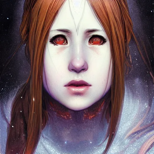 Image similar to photorealistic face portrait of asuna from sao in the style of michael whelan and gustave dore. hyperdetailed photorealism, 1 0 8 megapixels, fully clothed, lunar themed attire, amazing depth, glowing rich colors, powerful imagery, psychedelic overtones, 3 d finalrender, 3 d shading, cinematic lighting, artstation concept art