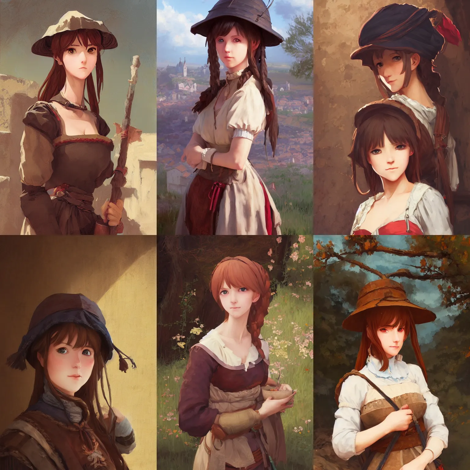 Prompt: a portrait of a cute female medieval peasant, rustic setting, vivid colors, soft lighting, atmospheric, cinematic, moody, in the style of ilya kuvshinov and range murata, krenz cushart, oil on canvas, 8 k