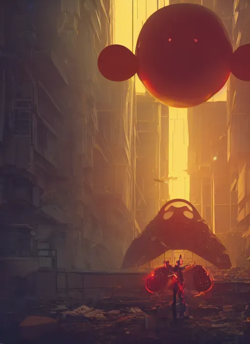 Prompt: giant destroyed head of cyberpunk mickey mouse surrounded by engineers, inside of abandoned netflix office, by beeple, dystopia, golden ratio, octane render, redshift, trending on artstation, 8 k