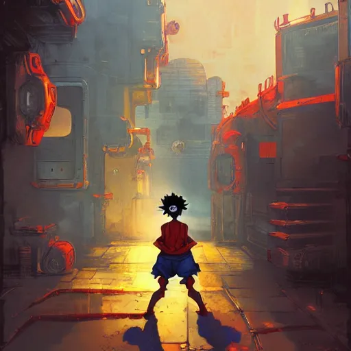 Image similar to robot luffy, thief, by isaac asimov and marc simonetti