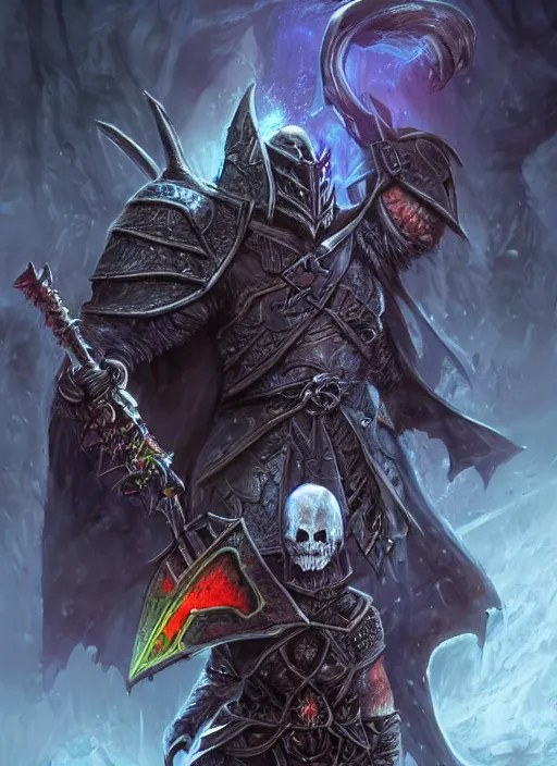 Prompt: death knight, ultra detailed fantasy, dndbeyond, bright, colourful, realistic, dnd character portrait, full body, pathfinder, pinterest, art by ralph horsley, dnd, rpg, lotr game design fanart by concept art, behance hd, artstation, deviantart, hdr render in unreal engine 5