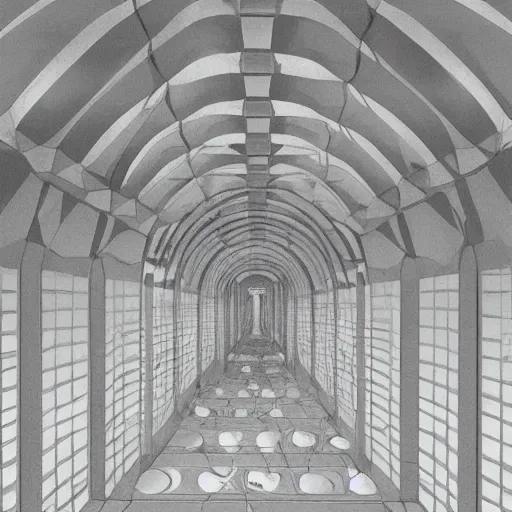 Image similar to a flood of slime in a bright white hallway with many doors and many stairs, Mc Escher architecture, epic composition, by Makoto Shinkai