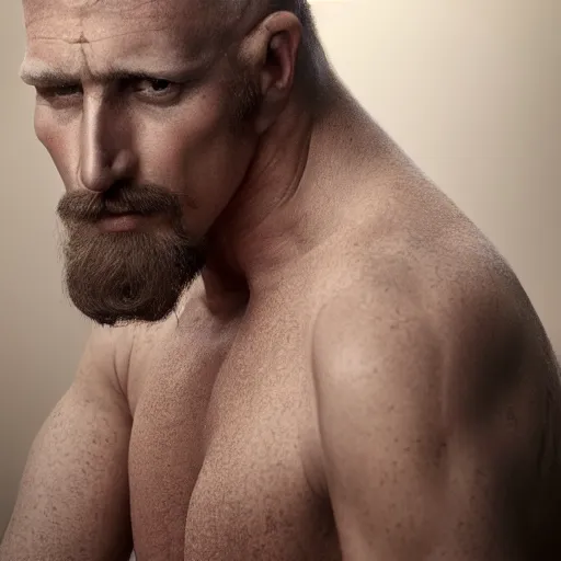 Image similar to 8K Photography from a Male muscled short haired satyr , goatee, by Jimmy Nelson