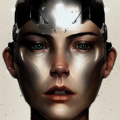 Prompt: portrait of a female cyborg by greg rutkowski, she is about 3 0 years old, white bob hair, she is wearing a black tank top, highly detailed portrait, digital painting, artstation, concept art, smooth, sharp foccus ilustration, artstation hq