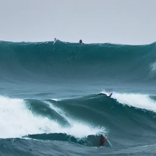 Image similar to the last man standing is hip deep in wild ocean waves