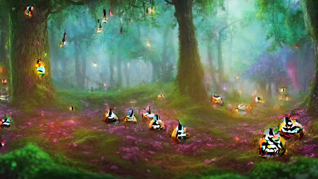 Prompt: forest made out of candy!!!!!!, cinematic scene, studio lighting, colorful, fantasy, intricate, fireflies, flowers, halloween, fairytale, ( visually stunning, matte painting, concept art, medium shot, trending on artstation )