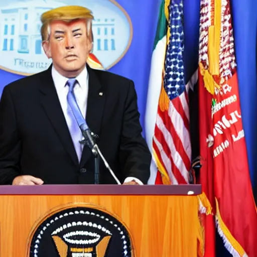 Image similar to marionette president in a podium giving a press conference