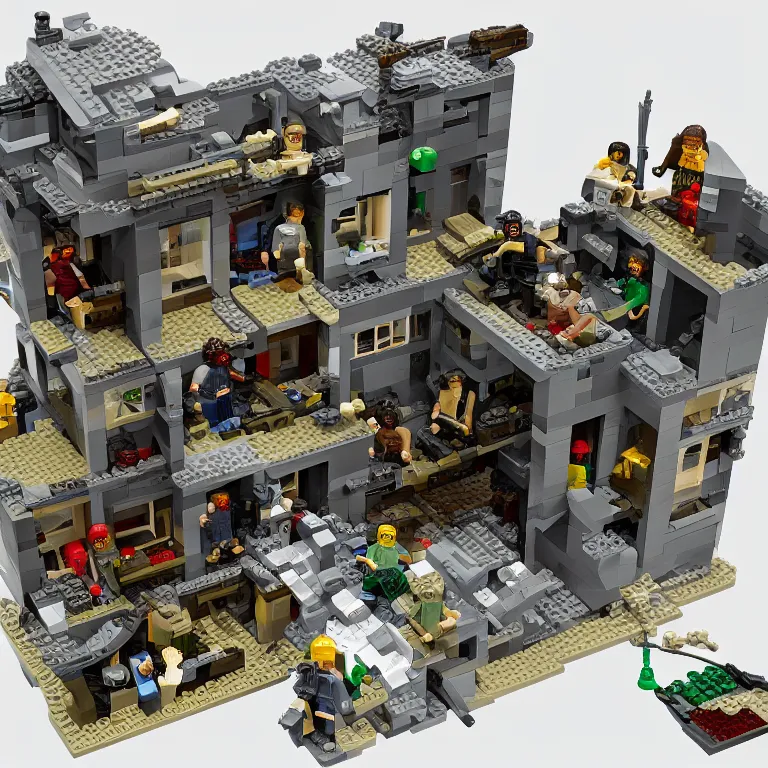 Image similar to navy seals raid osama bin laden's final hideout in abbottabad, pakistan lego set product marketing, photorealistic, studio lighting, highly detailed