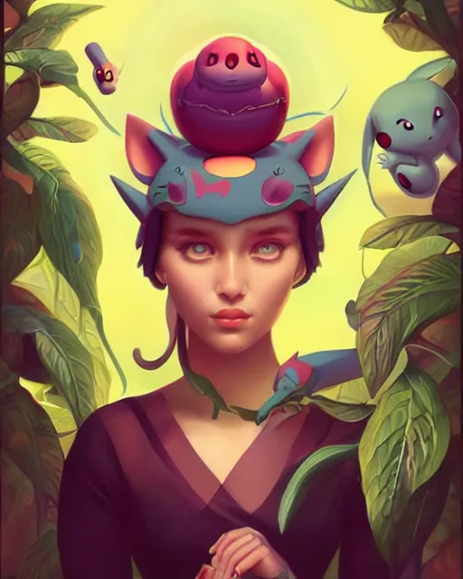 Image similar to Tom Bagshaw, Pokemon Bulbasaur portrait Pixar style by Tristan Eaton Artgerm