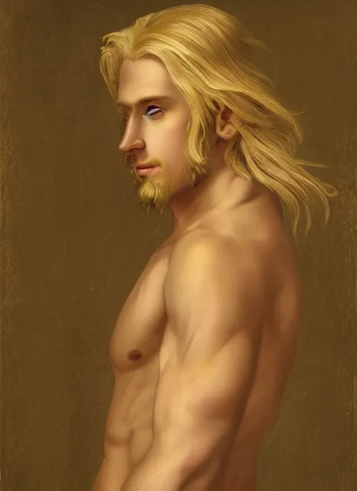 Image similar to portrait of a blond handsome man with long hair in baroque art, anime inspired, High Res 8K,hyperdetailed