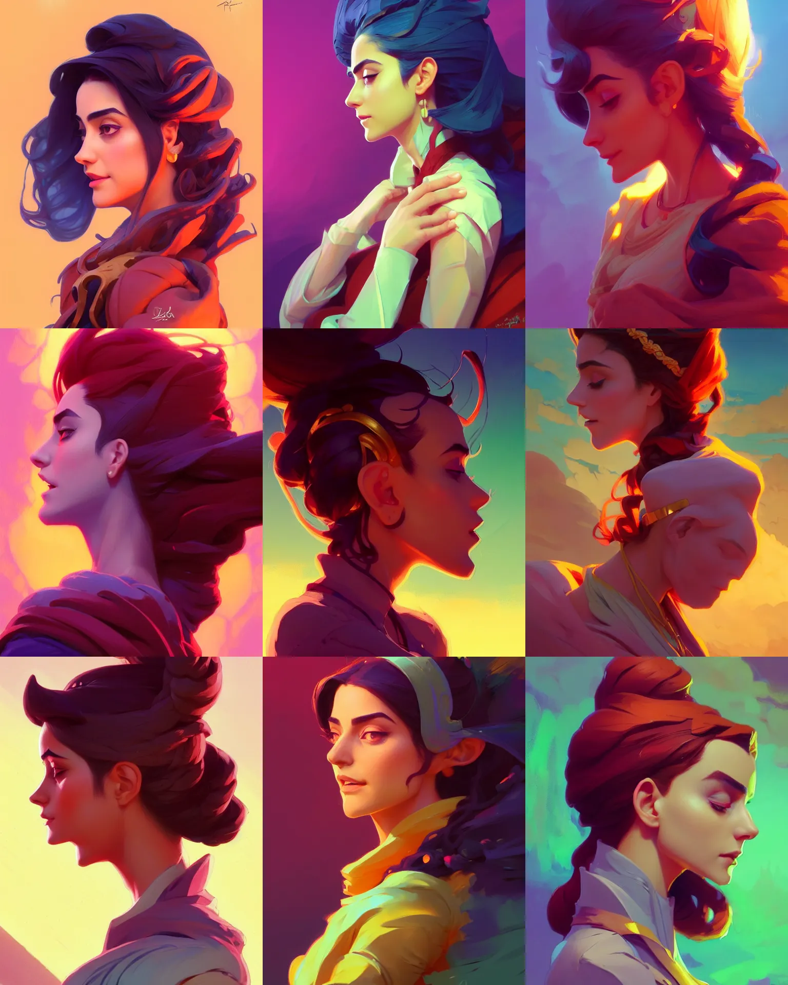 Prompt: side profile waist up portrait, maya ali sorcerer, dynamic lighting, gaudy colors, octane render aesthetic, matte painting concept art, mucha, official fanart behance hd artstation by jesper ejsing, by rhads and makoto shinkai and lois van baarle and ilya kuvshinov